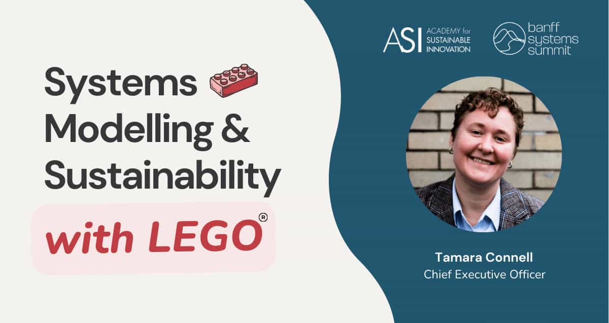 Banff Systems Summit Speaker Banner featuring Tamara Connell's headshot and detailing that ASI will be hosting a workshop on Systems Modelling & Sustainability.